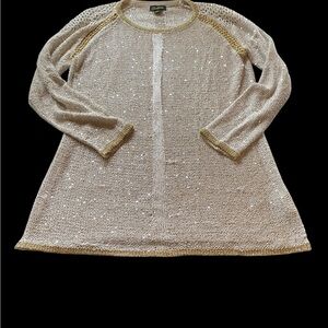 Cartisse Champagne Metallic Knit Tunic with Gold Trim